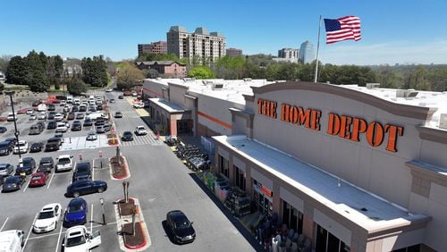 Aerial photograph shows The Home Depot Cumberland Store near the Home Depot Headquarters on March 28, 2024, in Smyrna, Georgia. (Hyosub Shin/The Atlanta Journal-Constitution/TNS)