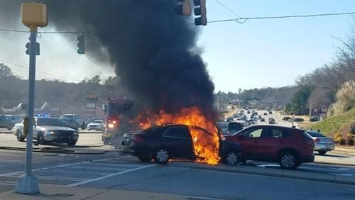 Police are searching for the driver who caused this fiery wreck in Henry County.