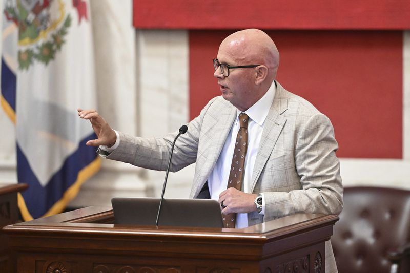 In this photo provided by Will Price, West Virginia Office of Drug Control Policy Director Dr. Stephen Loyd speaks to West Virginia state lawmakers on the Joint Committee on Health during interim meetings at the state Capitol in Charleston, W.Va., August 26, 2024. (Will Price/West Virginia Legislature via AP)