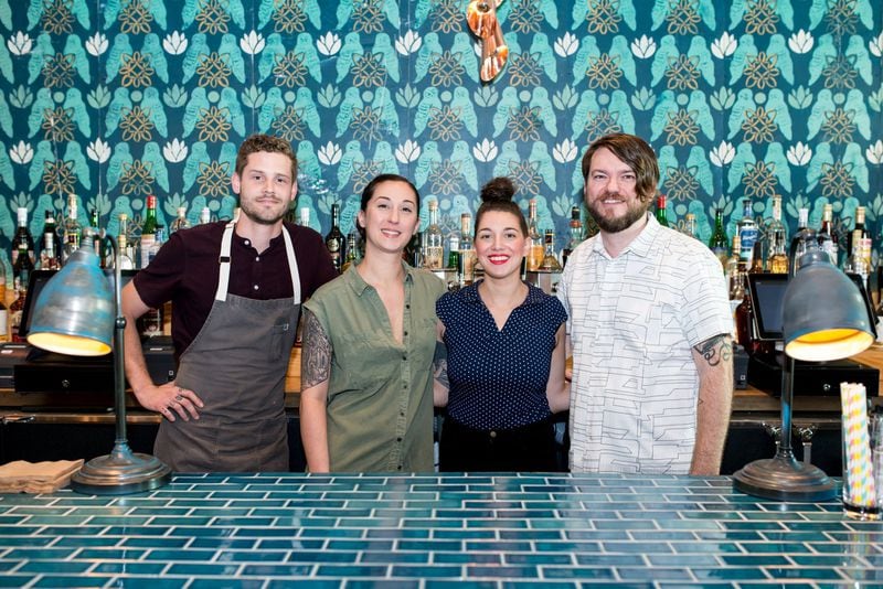 The Banshee team (from left to right) Executive Chef Nolan Wynn, Bar Manager Katie McDonald, Bar Manager Faielle Stocco, and General Manager Peter Chvala. Photo credit- Mia Yakel.