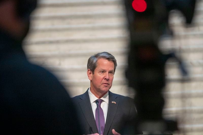 Georgia Gov. Brian Kemp makes remarks Tuesday about the state’s COVID-19 vaccination roll-out during a presser at the Georgia State Capitol downtown Atlanta. (Alyssa Pointer / Alyssa.Pointer@ajc.com)