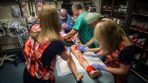 This photo shows work in a trauma center at WellStar Health System. Photo courtesy of WellStar Health System.