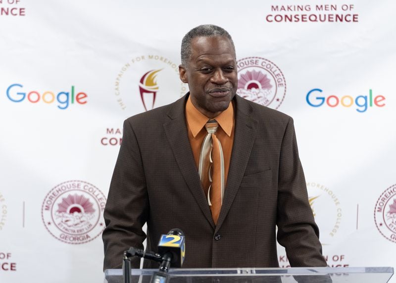 Professor Alfred Watkins speaks as Google and Morehouse College unveil a new Google Annex classroom at Charles Merrill Hall on Monday, May 13, 2024 (Ben Hendren for The Atlanta Journal-Constitution)