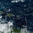 A satellite image captured on Sept. 30, 2024 shows a new disturbance in the Caribbean Sea that the National Hurricane Center says could develop into a tropical storm in the next week or beyond.