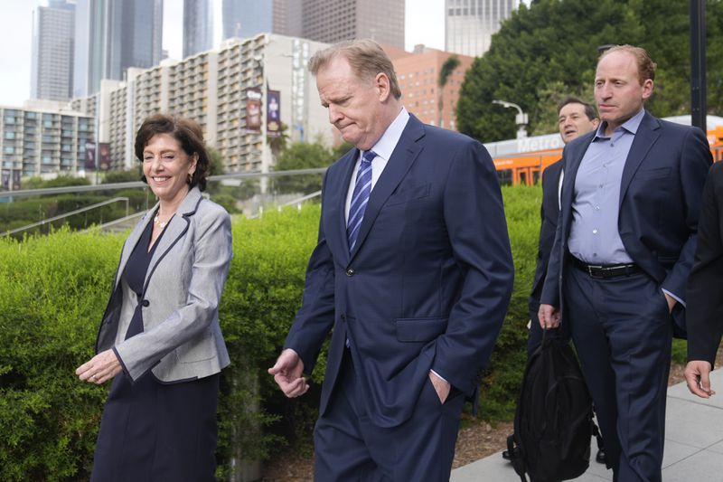 NFL Commissioner Roger Goodell arrives at federal court Monday, June 17, 2024, in Los Angeles. (AP Photo/Damian Dovarganes)