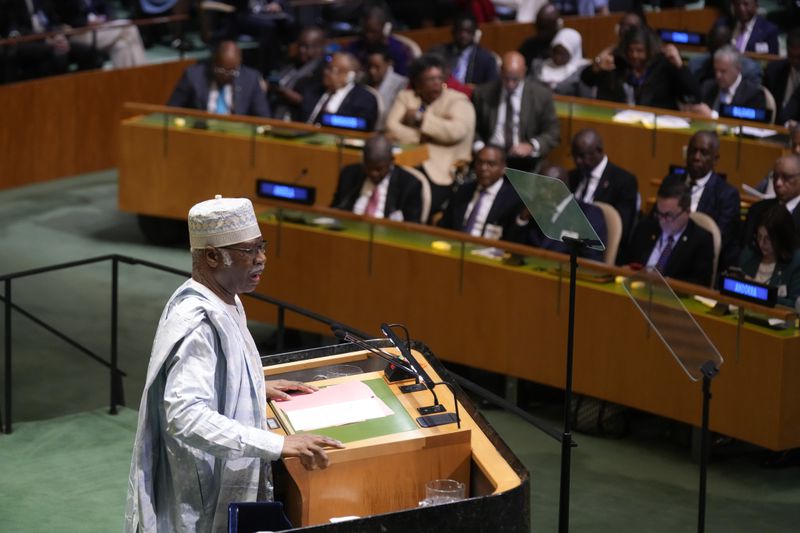 Philemon Yang, current President of the General Assembly, addresses the 79th session of the United Nations General Assembly at United Nations headquarters, Tuesday, Sept. 24, 2024. (AP Photo/Seth Wenig)