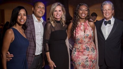 Frances Jackson (from left), John Jackson, Karyn Donahue, Channel Frazier and Paul Donahue pose during "A Timeless Affair" event at the Fernbank Museum in 2023. (Courtesy of Fernbank Museum)