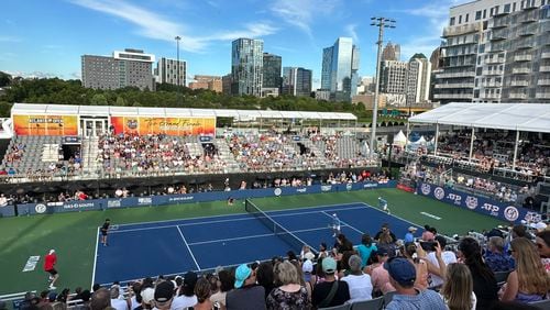 The Atlanta Open at Atlantic Station on Monday, July 22, 2024 during the exhibition match between Andy Roddick and John Isner versus the Bryan brothers Bob and Mike