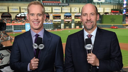 Play-by-play announcer Joe Buck (left) and analyst John Smoltz will call the World Series on Fox. (Fox Sports photo)