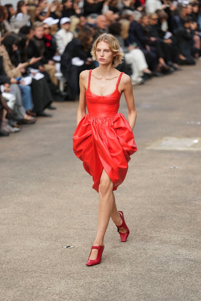 A model wears a creation as part of the Stella McCartney Spring/Summer 2025 collection presented Monday, Sept. 30, 2024 in Paris. (Photo by Scott A Garfitt/Invision/AP)