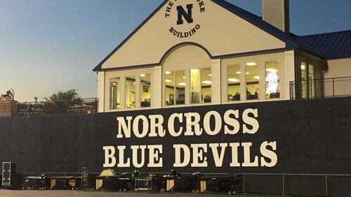 Norcross' Paul Duke Building a Blue Devil Stadium. The Blue Devils beat the Meadowcreek Mustangs 33-6 on Friday Nov. 3, 2017 (Photo Credit Alex Makrides)