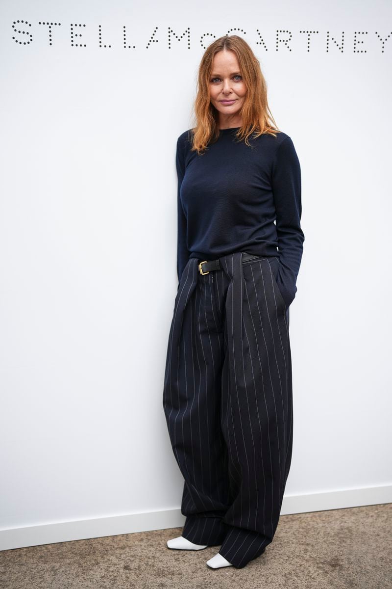 Stella McCartney poses for photographs after her Spring/Summer 2025 collection presented Monday, Sept. 30, 2024 in Paris. (Photo by Scott A Garfitt/Invision/AP)