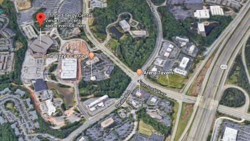 Sugarloaf Parkway to be widened from I-85 to the Infinite Energy Center entrance west of Satellite Boulevard. (Google Maps)