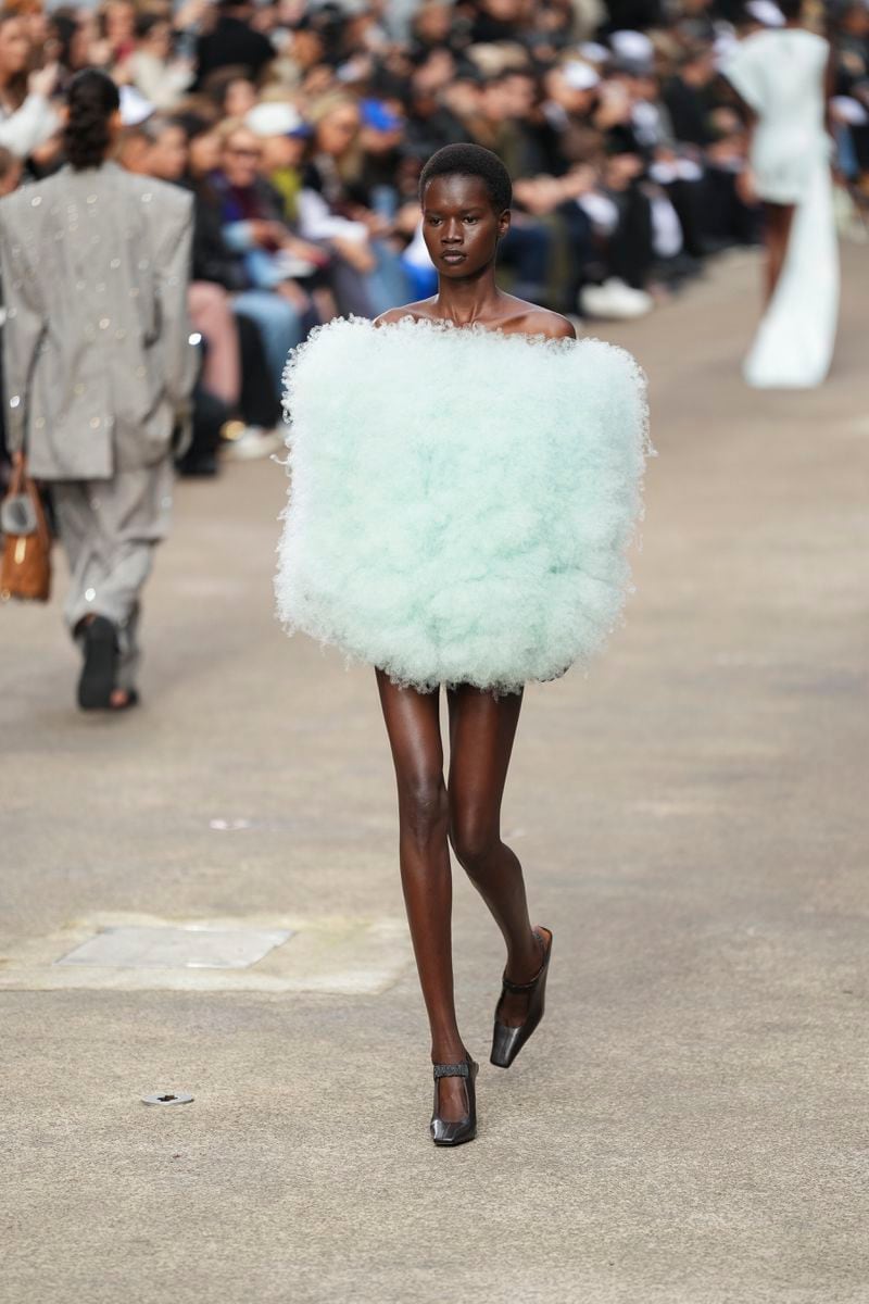 A model wears a creation as part of the Stella McCartney Spring/Summer 2025 collection presented Monday, Sept. 30, 2024 in Paris. (Photo by Scott A Garfitt/Invision/AP)