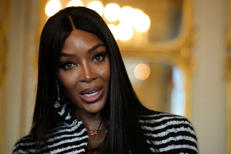 Naomi Campbell delivers a speech after being awarded with the medal of "Chevalier de l'Ordres des Arts et des Lettres", at the Culture ministry, in Paris, Thursday, Sept. 26, 2024. (AP Photo/Louise Delmotte)