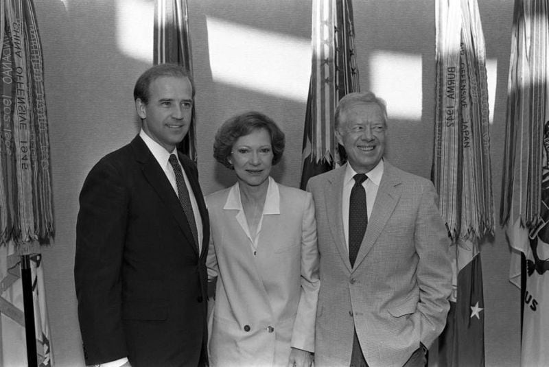 Senator Joe Biden with President Jimmy Carter with First Lady Rosalyn Carter, June 1987. Steve Deal/AJC