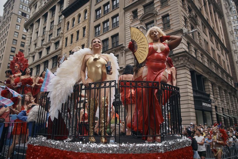 Revelers move along Fifth Avenue during the NYC Pride March, Sunday, June 30, 2024, in New York. (AP Photo/Andres Kudacki)