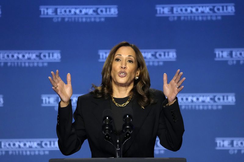 Democratic presidential nominee Vice President Kamala Harris addresses the Economic Club of Pittsburgh on the Carnegie Mellon University campus in Pittsburgh, Wednesday, Sept. 25, 2024. (AP Photo/Gene J. Puskar)