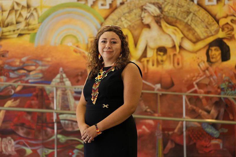 Melissa Camacho poses for photos at the City College of San Francisco's Mission Center in San Francisco, Thursday, Aug. 8, 2024. (AP Photo/Jeff Chiu)