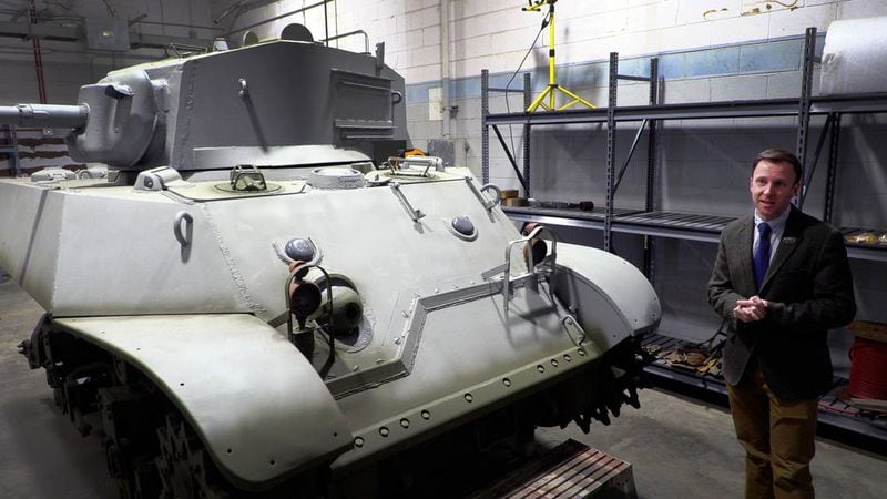 Robert Cogan, curator of the U.S. Army Armor and Cavalry Collection at Ft. Moore, Georgia, talks about their restoration of this M3A3 Stuart tank. (Courtesy of Mike Haskey)