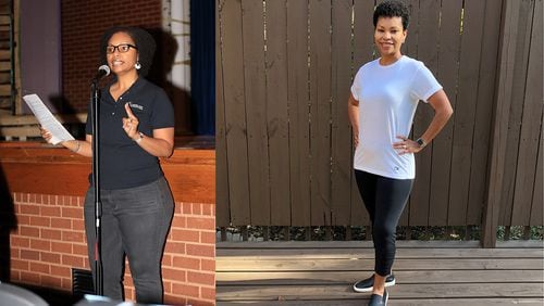 In the photo on the left, taken in October 2017, Tamu Lewis weighed 175 pounds. In the photo on the right, taken this month, she weighed 135 pounds. (All photos contributed by Tamu Lewis)