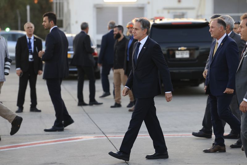 U.S. Secretary of State Antony Blinken walks after his arrival in Tel Aviv, Israel, Sunday, Aug. 18, 2024. (Kevin Mohatt/Pool Photo via AP)