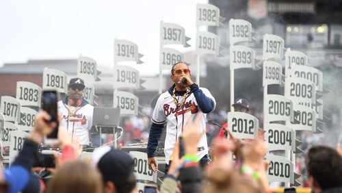 Rapper Ludacris performs at the Braves' World Series celebration in 2021.