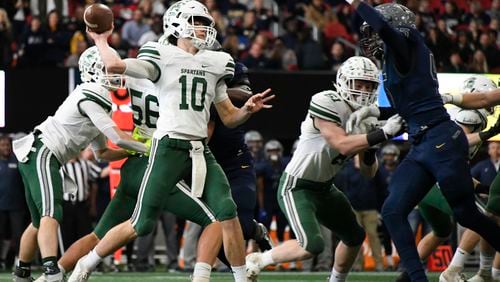 Athens Academy QB Palmer Bush passes against Eagle's Landing Christian Academy during a class A Private high school championship football game at Mercedes-Benz Stadium, Wednesday, Dec. 12, 2018 in Atlanta. (John Amis/Special)