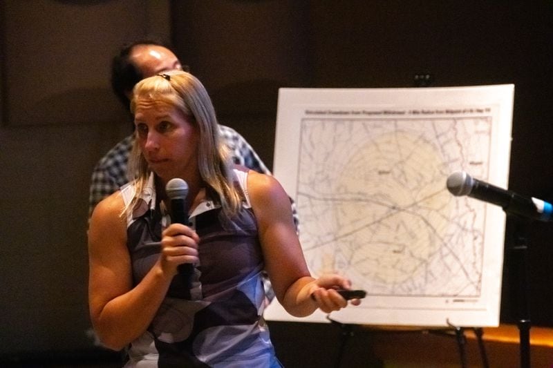 State geologist Christine Voudy presents research to Bulloch County residents at Southeast Bulloch High School on Tuesday, August 13, 2024 in Brooklet, GA. (AJC Photo/Katelyn Myrick)