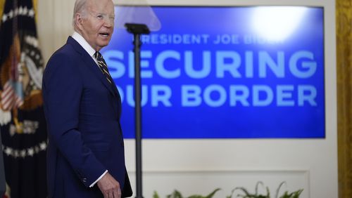 President Joe Biden walks off after speaking about an executive order in the East Room at the White House in Washington, Tuesday, June 4, 2024. Biden unveiled plans to enact immediate significant restrictions on migrants seeking asylum at the U.S.-Mexico border as the White House tries to neutralize immigration as a political liability ahead of the November elections. (AP Photo/Manuel Balce Ceneta)
