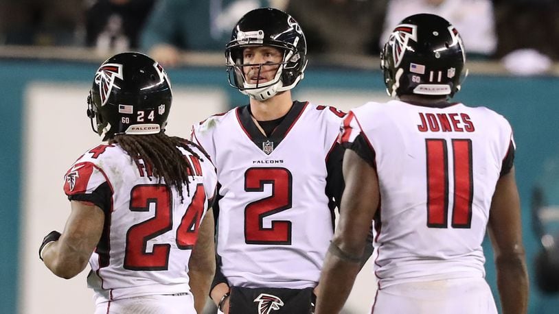 Atlanta Falcons' Julio Jones looks to connect with Matt Ryan in