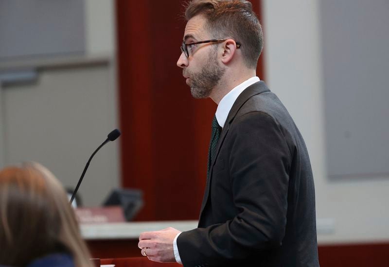 Mark Gaber, an attorney for the League of Women Voters, argues against a proposed constitutional amendment before the Utah Supreme Court in Salt Lake City on Wednesday, Sept. 25, 2024. (Jeffrey D. Allred/The Deseret News via AP, Pool)