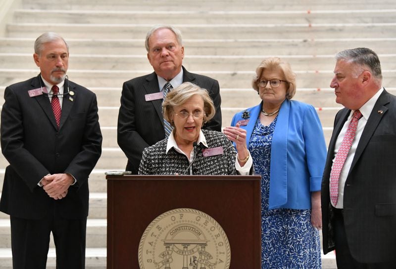 March 29, 2022 Atlanta - Rep. Sharon Cooper, Chairman Health & Human Services, speaks to members of the press during a press conference at the Georgia State Capitol on Tuesday, March 29, 2022. The state of Georgia has fined Anthem/Blue Cross Blue Shield $5 million for a repeated, years-long pattern of violations of policyholder’s rights.(Hyosub Shin / Hyosub.Shin@ajc.com)