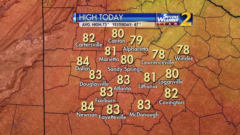 Highs are expected to hit the 80s in some parts of metro Atlanta on Friday. (Credit: Channel 2 Action News)