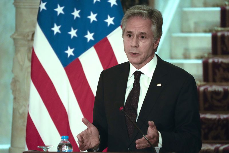 US Secretary of State Antony Blinken attends a joint press conference with Egyptian Foreign Minister Badr Abdelatty, at Tahrir Palace in Cairo, Egypt, Wednesday, Sept. 18, 2024. (AP Photo/Amr Nabil)