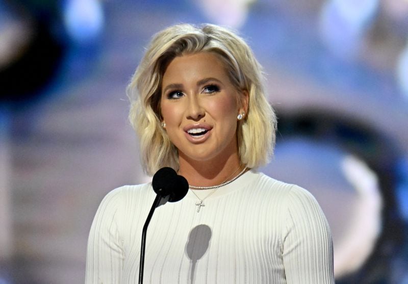 Savannah Chrisley speaks during the second day of the Republican National Convention, Tuesday, July 16, 2024, in downtown Milwaukee, WI. . (Hyosub Shin / AJC)