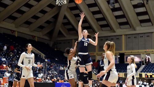 March 13, 2021 Macon - Marietta's Lauren Walker (10) goes up for a shot during the 2021 GHSA State Basketball Class AAAAAAA Girls Championship game at the Macon Centreplex in Macon on Saturday, March 13, 2021 (Hyosub Shin / Hyosub.Shin@ajc.com)