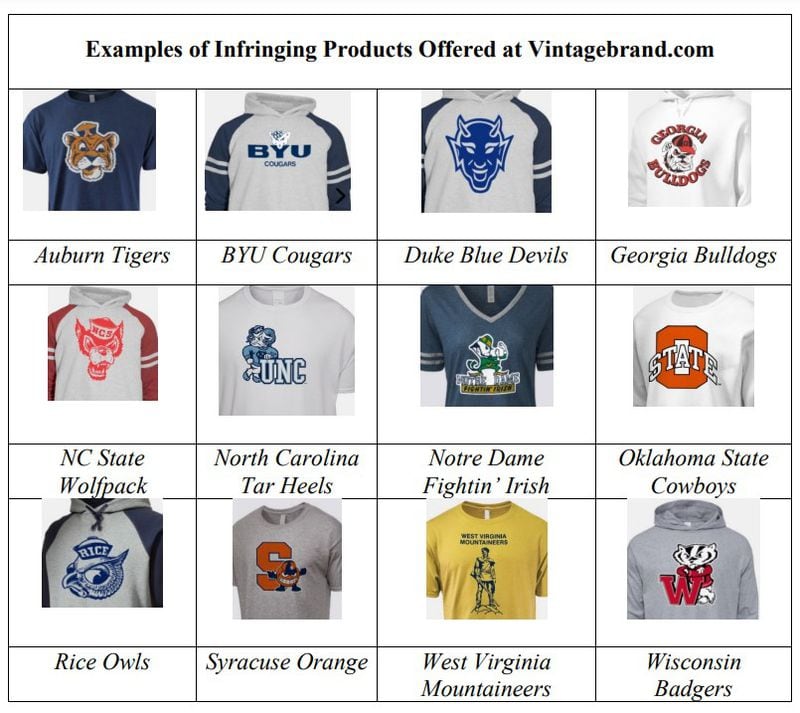 The lawsuit alleges Vintage Brand sells counterfeit products bearing the trademarks of collegiate institutions including the University of Georgia.