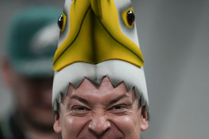 Philadelphia Eagles watches during warm ups before an NFL football game between the Philadelphia Eagles and the Green Bay Packers, Friday, Sept. 6, 2024, at the Neo Quimica Arena in Sao Paulo. (AP Photo/Fernando Llano)