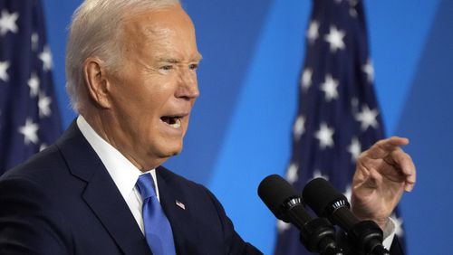 President Joe Biden speaks at a news conference Thursday July 11, 2024, on the final day of the NATO summit in Washington. (AP Photo/Jacquelyn Martin)