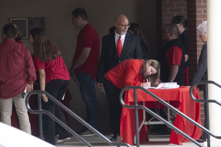 People arrive for the funeral of Apalachee High School shooting victim Mason Alexander Schermerhorn in Jefferson on Saturday, Sept. 14, 2024.   Ben Gray for the Atlanta Journal-Constitution