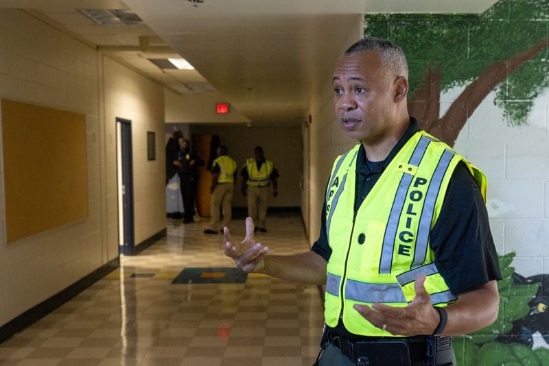 Atlanta Public Schools Police Chief and Safety & Security Executive Director Ronald Applin talks during a training drill for APS police officers at the former Towns Elementary School in Atlanta, on Thursday, July 28, 2022. (Steve Schaefer / steve.schaefer@ajc.com)