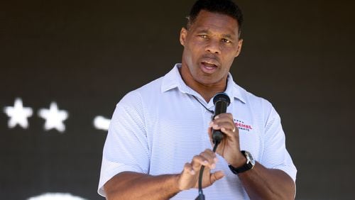 Republican Senate candidate Herschel Walker speaks during a ‘Unite Georgia Bus Tour,’ at the The Mill on Etowah, on Sept. 27, 2022, in Canton, Ga. (Jason Getz /AJC)