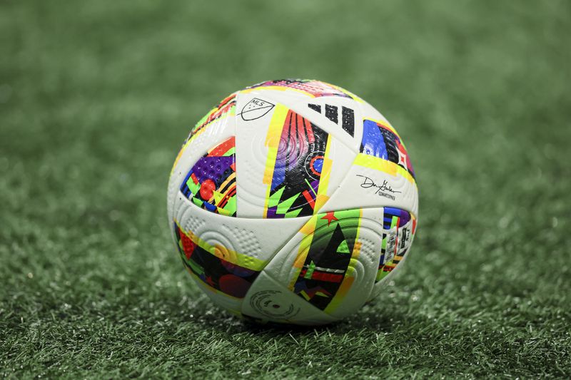 A MLS soccer ball is shown during Atlanta United training camp at Mercedes-Benz Stadium, Tuesday, January 16, 2024, in Atlanta. (Jason Getz / Jason.Getz@ajc.com)