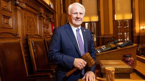 House Speaker Jon Burns, R-Newington, at the House of Representatives in the Capitol, Thursday, Feb. 22, 2024, in Atlanta. House Speaker Burns has broken several gavels when trying to get representatives to pay attention during the 2024 Legislative Session. (Jason Getz/The Atlanta Journal-Constitution/TNS)