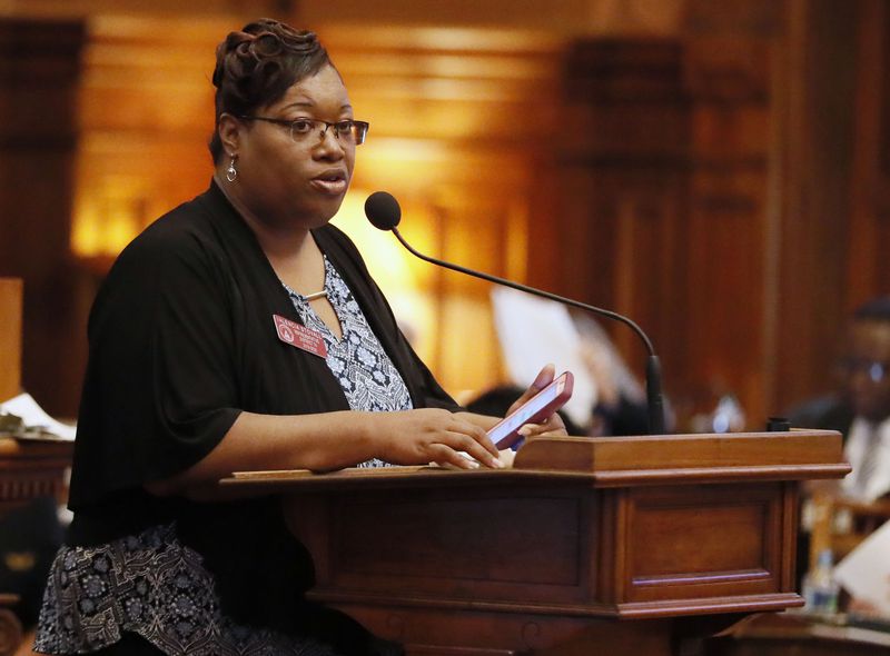 2/28/19 - Atlanta - Rep. Valencia Stovall, D - Forest Park, speaks during morning orders on Thursday.  The legislature was in session for the 24rd day of the 2019 General Assembly.   Bob Andres / bandres@ajc.com