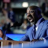 U.S. Sen. Raphael Warnock excited Democrats with his speech on the first night of the party's convention in Chicago, focusing on the Jan. 6, 2021, attack on the U.S. Capitol, voting rights and the Israel-Hamas war. (AP Photo/Stephanie Scarbrough)