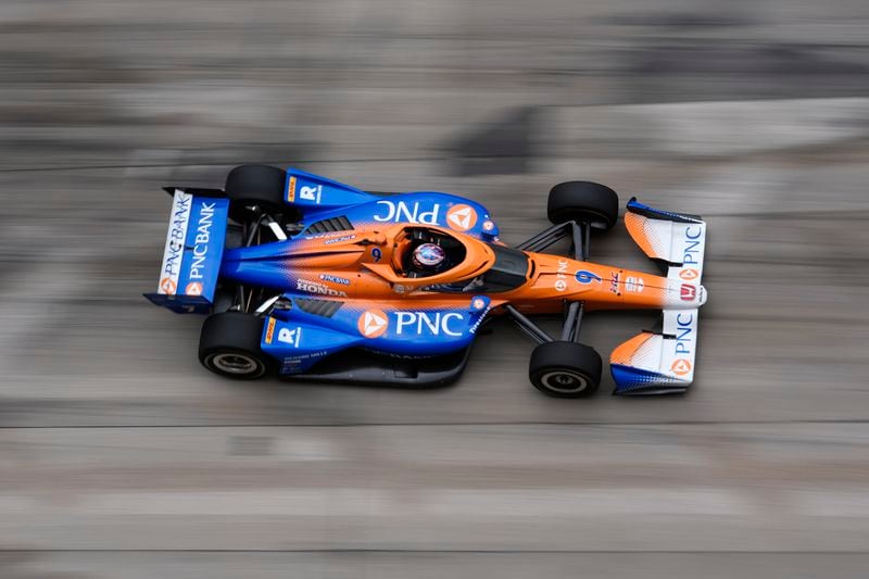Scott Dixon drives during the IndyCar Detroit Grand Prix auto race in Detroit, Sunday, June 2, 2024. (AP Photo/Paul Sancya)