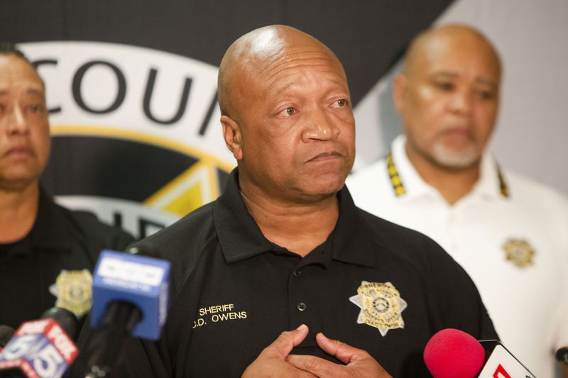 Cobb County Sheriff Craig D. Owens speaks during a press conference on Friday, September 9, 2022, about a shooting that killed 2 Cobb County Sheriff’s Office deputies, Marshall Samual Ervin Jr. and Jonathan Randall Koleski, at the Cobb County Adult Detention Center in Marietta, Georgia. Officials answered questions about the ongoing investigation after attending the suspects’ first appearances in court. Both suspects were not granted bond. CHRISTINA MATACOTTA FOR THE ATLANTA JOURNAL-CONSTITUTION