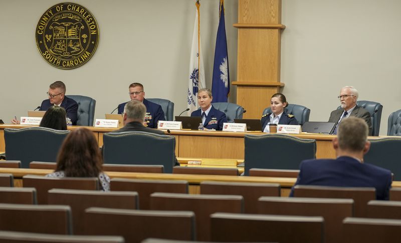 Proceedings in Titan marine board formal hearing take place inside the Charleston County Council Chambers, Thursday, Sept. 19, 2024, in North Charleston, S.C. (Corey Connor via AP, Pool)